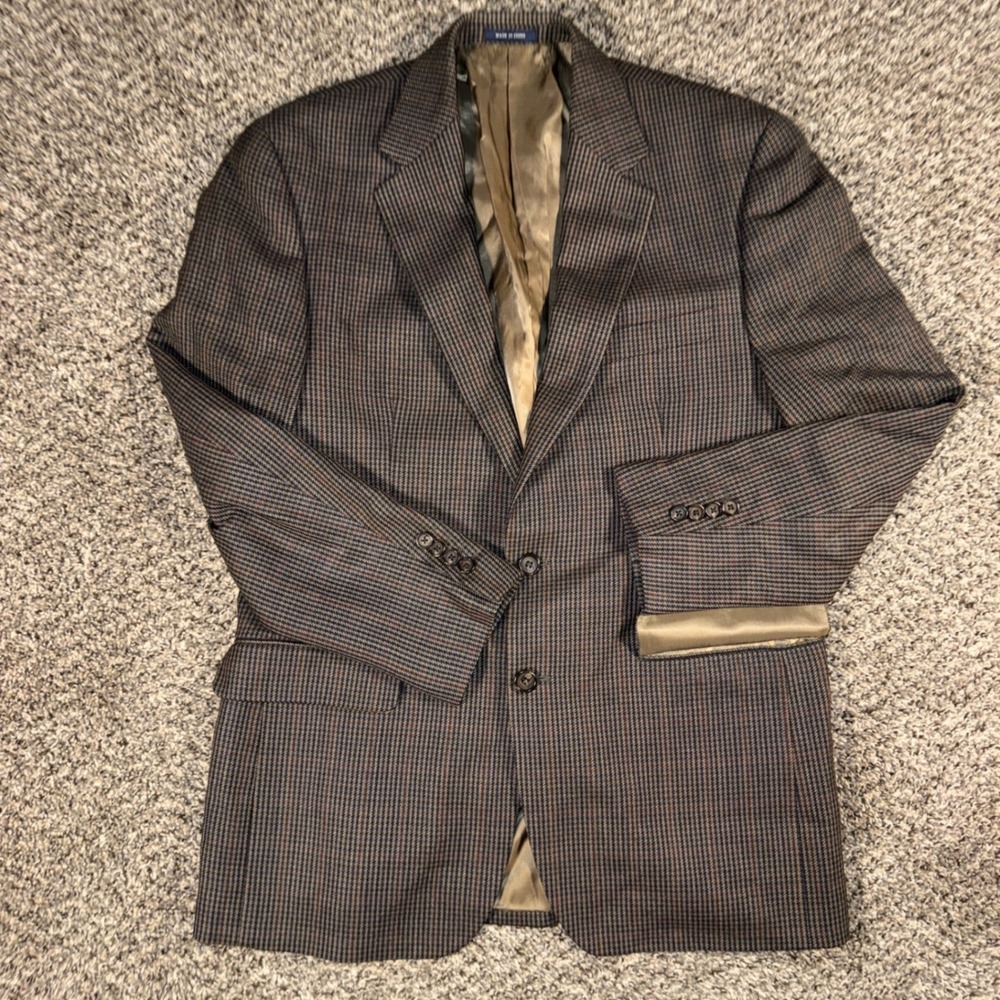 Ralph by Ralph Lauren Mens 41R Wool Blazer Brown Houndstooth Sport Coat Vintage - Picture 1 of 8